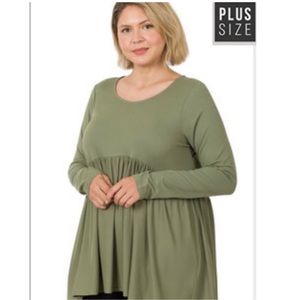 Zenana Plus Size Army Green Long Sleeve Top